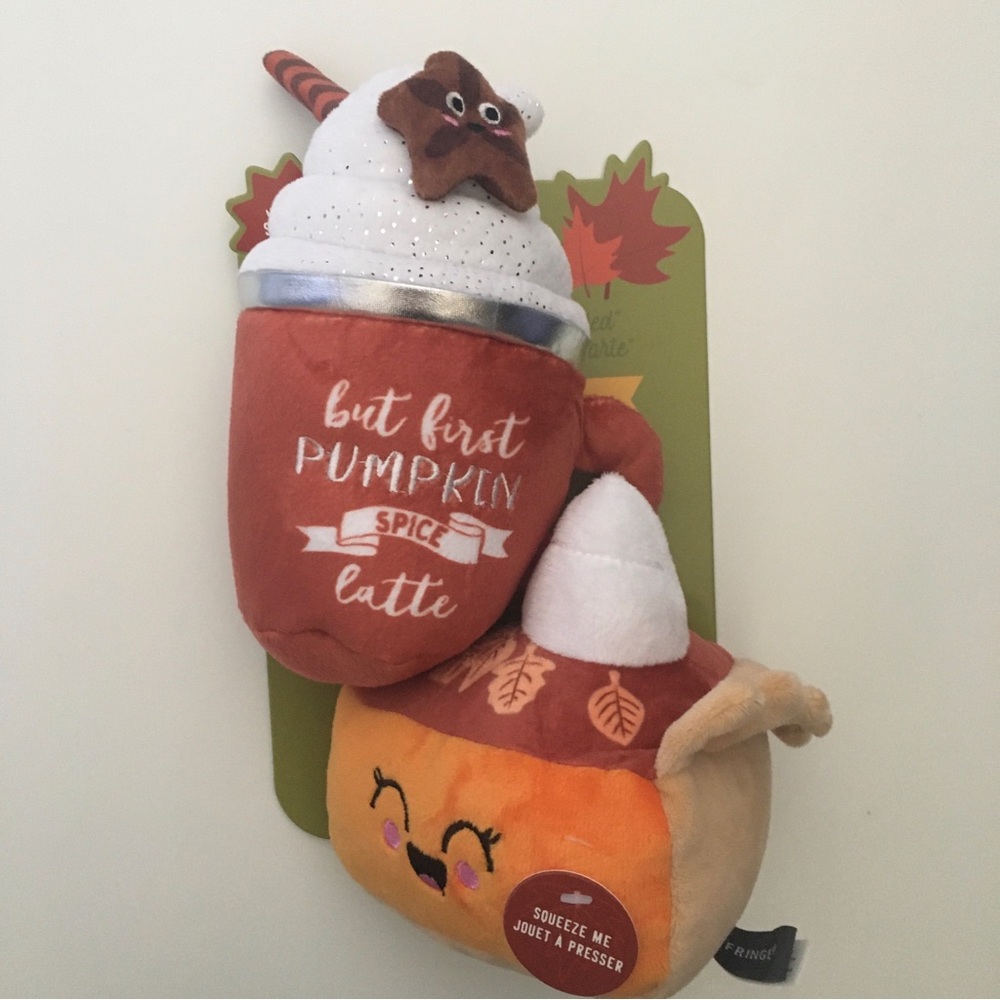 Dog Toys Plush Pumpkin Spice Latte Squeeze Squeaker Toys. “-currently occu-pied”